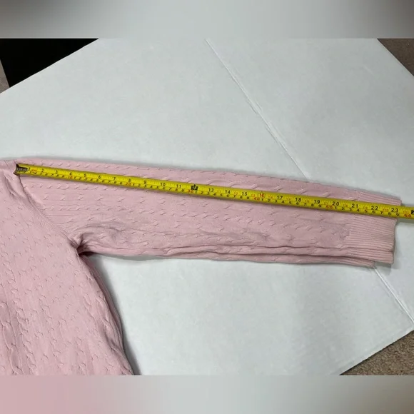 Vintage Pink Cable Knit Sweater 90s Charter Club Knitted V Neck Blouse Crewneck - Picture 14 of 17